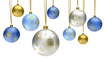 Christmas balls hanging isolated on white background