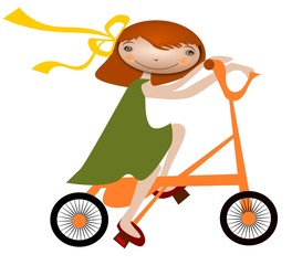 Ilustracja przedstawiająca dziewczynkę na rowerze.