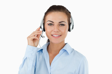 Call center agent talking to costumer