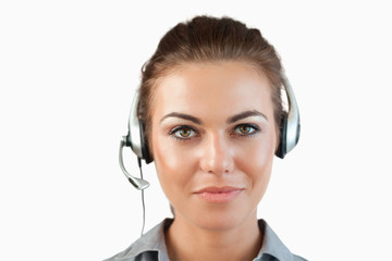 Close up of female call center agent