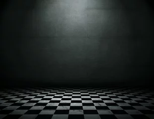 Fotobehang Grunge empty interior with checkered marble floor © rangizzz