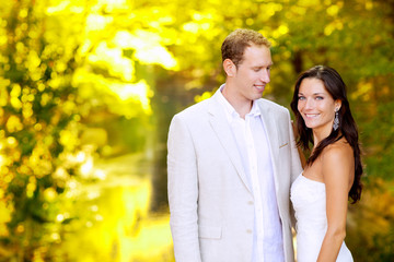 just married couple in honeymoon park