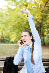 businesswoman happy for good news