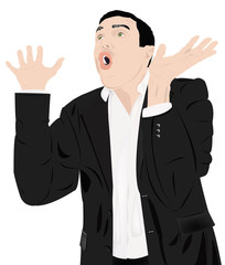 The man does not hide emotion of a fright