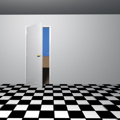 Empty room with  open door