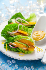 Chicken salad on lettuce leaves