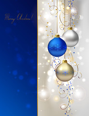 glimmered Christmas background with three evening balls