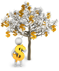 A tree growing money, on a white background, 3d render