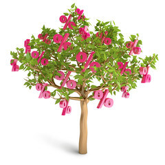 A tree growing percent, on a white background, 3d render