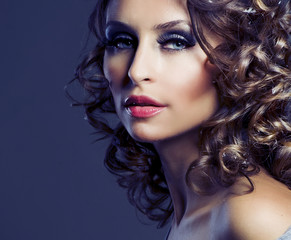 Fashion Beauty Portrait. Healthy Hair. Hairstyle. Holiday Makeup