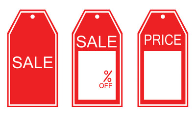 three kind of red sale tags