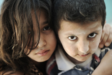 Little dirty brother and sister, poverty , bad condition