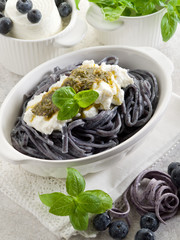 blueberries tagliatelle with ricotta and pesto sauce