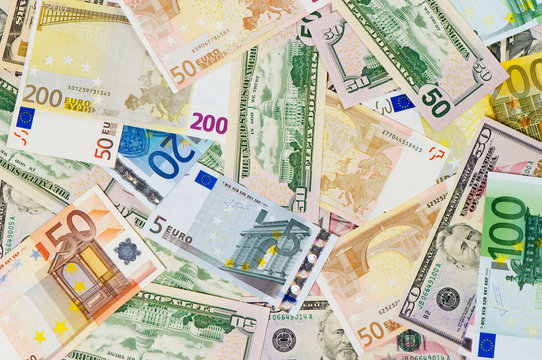 euro and dollar banknotes. money background