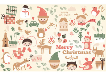 vector, christmas card with nice cartoons