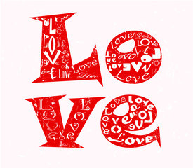 Love concept, red love word