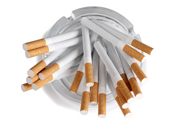 Ashtray glass and cigarettes