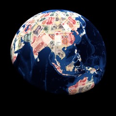 Global currency Yuan replacing land illustration
