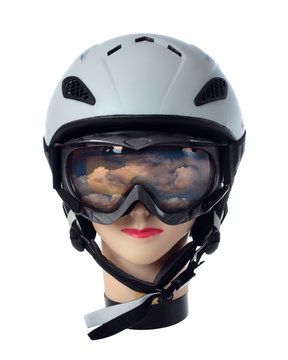 Helmet and goggles skier