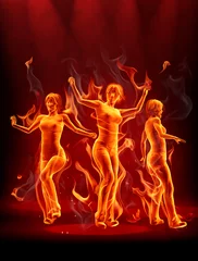 Crédence de cuisine en verre imprimé Flamme Filles de feu dansantes