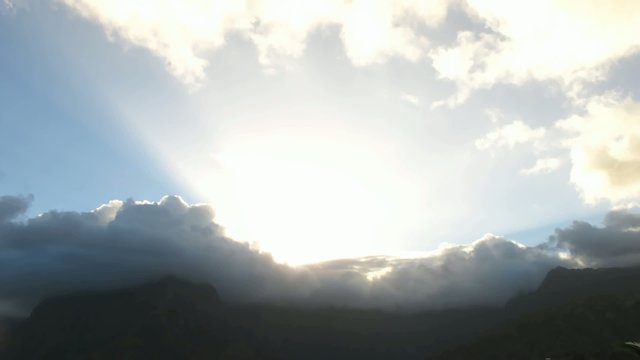 Time Lapse Sunbeams  at Sunset, Hiva Oa, French Polynesia,
