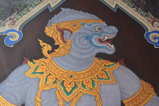 thai fine art   ramayana characters painting on wall