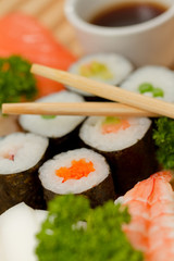 Seafood, Sushi - traditional sushi and rolls on the dish
