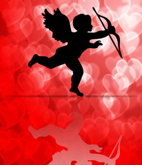 Valentine's Day Cupid on Hearts Blurred Background