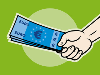 Hand, giving money (euro banknotes)