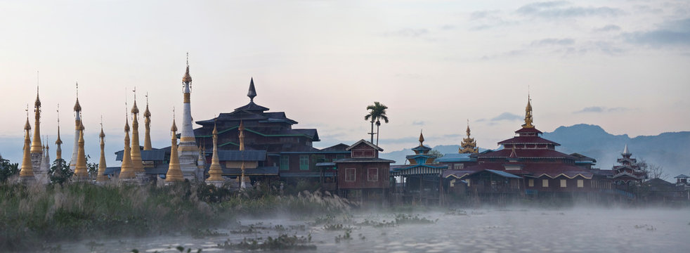 Ancient pagoda and monastery on Inle lake, Myanmar