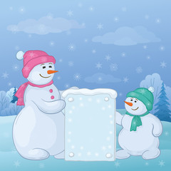 Snowmens with sign