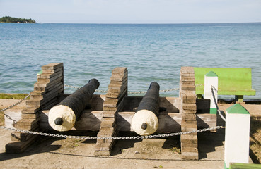 historic antique cannons waterfront harbor Brig Bay Corn Island