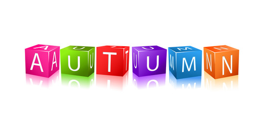 colorful cubes composed in word autumn
