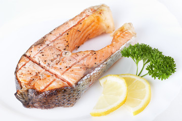 Steak salmon grilled