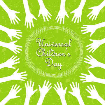 Hands around the text, universal children's day