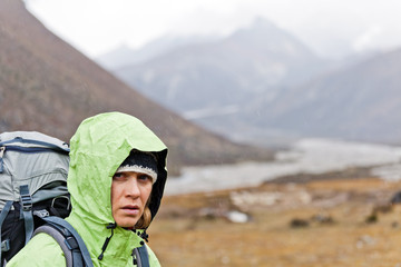 Woman hiking in Himalaya Mountains
