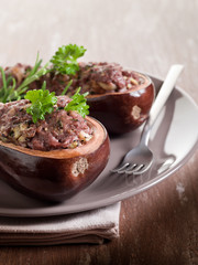 stuffed eggplants with parsley on dish