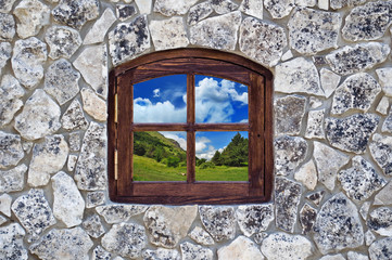 Fototapety  kamienna ściana z oknem