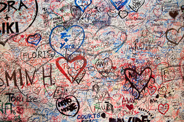 Famous wall of Julia's house in Verona - lovers declaration
