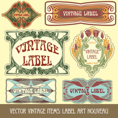 vector vintage items: label art nouveau