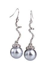 beautiful silver earrings with black pearls isolated on white