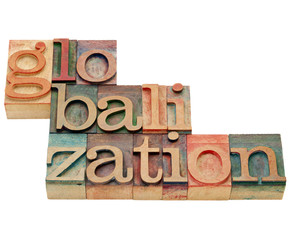 globalization word in letterpress type