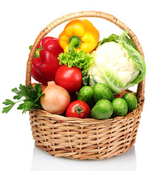 Fototapeta na wymiar Fresh vegetables in basket isolated on white