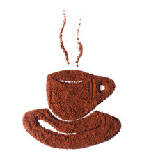 tazza disegnata con polvere di caffè