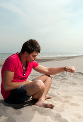 man in red shirt