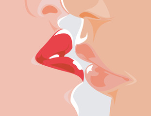Kissing man and woman
