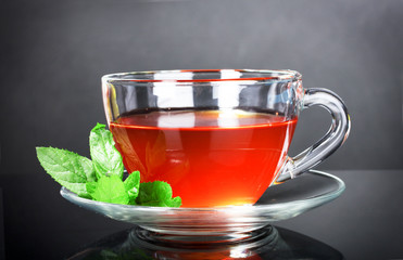 nice cup of tea and mint on black background
