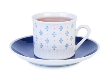 Cup tea on white background.