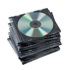 Stack CD discs in box isolated.