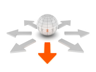 One way - 3d ball and arrows